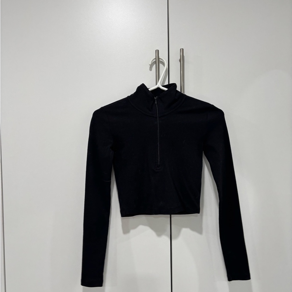 Sunday Best Black Long Sleeve Zip Crop Top